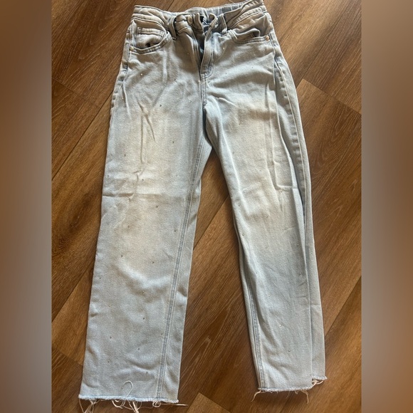 Girls art class light wash denim jeans with rhinestones on front - Picture 1 of 5
